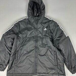 Adidas Black Puffer Jacket with White Stripes